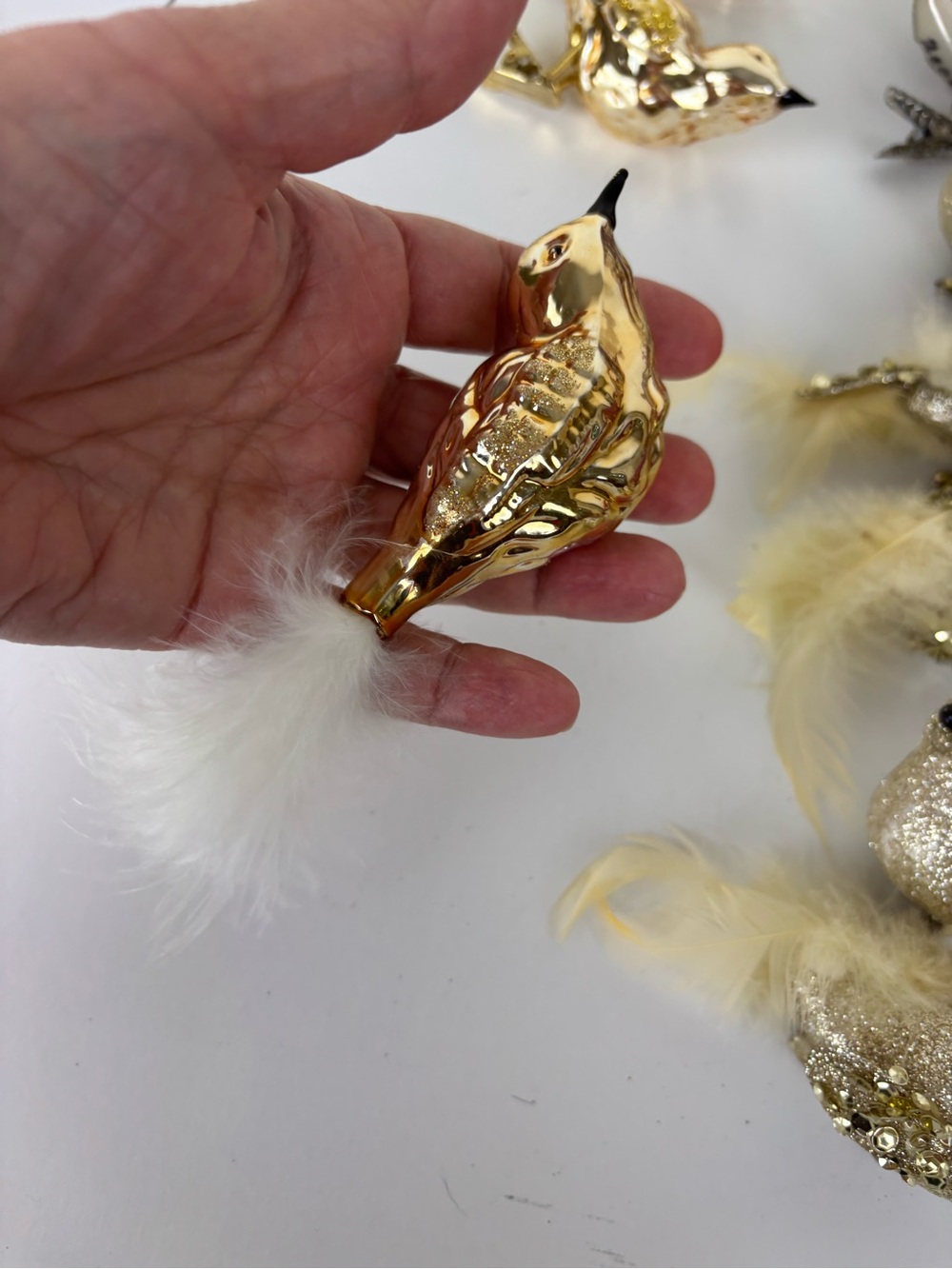 VTG Decorative Feathered & Glass Bird Ornaments - Gold, Cream & Burgundy-14pc - Picture 3 of 16